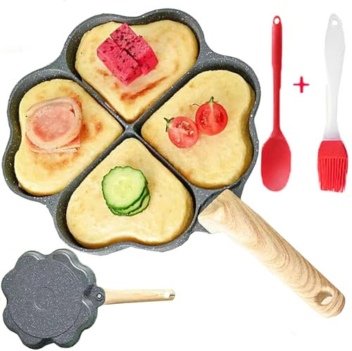 WSNDM 4 Fori In Alluminio Padella Per Uova a Forma Di Cuore, Padella Pancake Antiaderente, Per Cucinare Pancake, Uova e Hamburger, Per Induzione e Gas