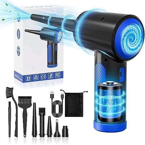 ZORUMAN Elektrisches Staubgebläse, 3 Gang Air Duster, 91000 U/min, Handgehaltenes Druckluftspray mit 9000mAh Akku LED-Licht PC Reinigungsset und Typ-C-Schnellladung (Blau)
