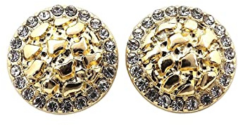 Encircled Iced Out Bling Cookie Nugget Magnetic Stud Earrings, Gold-Tone, 12.7mm