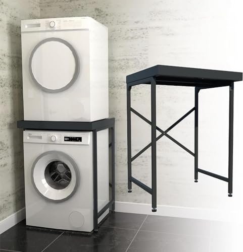 Norvic® Telaio intermedio | Kit stacking universale con base anti-ribaltamento per lavatrice, asciugatrice, lavastoviglie, base salvaspazio per bagno, lavanderia, ripostiglio (grigio)