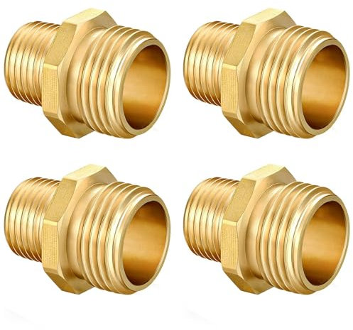 4 Stück Doppelnippel Reduziert Messing 1 auf 3/4 Zoll (Ø 32,5mm x Ø 25,7mm),Reduziernippel AG/AG,Verbindungsstück Beidseitig Außengewinde 1 x 3/4 Zoll,Doppelnippel AG Gewindefitting Messing Fittings
