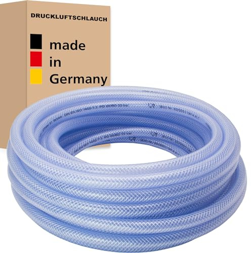 Tryckluftsslang transparent tryckslang luftslang livsmedelsslang tygslang kompressorslang vattenslang – tillverkad i Tyskland (19 x 3 mm (3/4 tum), metervara)
