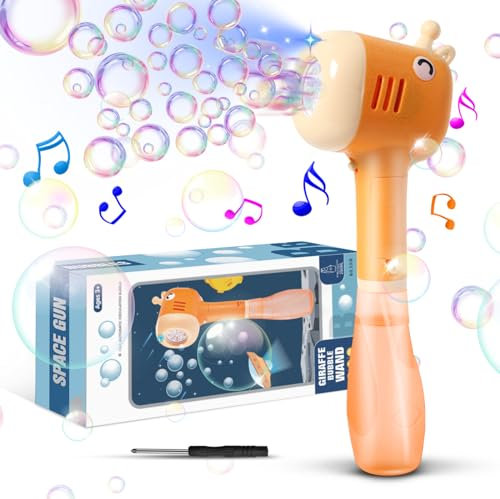 Bombble Elektrisch Bubble Stick, Giraffe Seifenblasenmaschine Seifenblasenstab 5000+ Seifenblasen/Min mit 290ML Super Seifenblasenlösung für Outdoor/Party/Hochzeit(Orange)