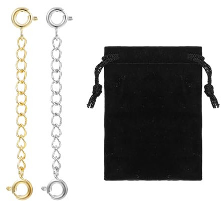 AHQiZFX Extensión de Cadena de 2 Unidades, Cadena de Seguridad, Pulsera Dorada y Plateada Para Mujer, Extensión de Joyas Para Bricolaje, Poliéster