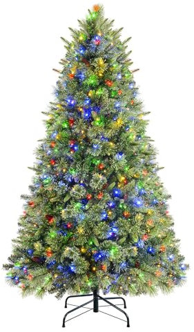 SHareconn Sapin de Noël Artificiel 229cm, Sapin de Noel avec 470 Lumières Blanches Chaudes et Multicolores, 8 Modes d'éclairage, 1910 Pointes de Branche et Support, avec Pomme de pin, Métal Pliable
