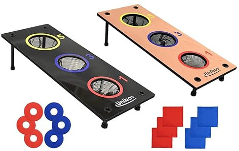 Unibos | Bean Bag Toss Games Set, 6 Bean Bags & 6 Washer, Reversible Board, Indoor Outdoor Throwing Game Party Supplies For Kids, Carnival Games Toss Games Banner For Birthday Party Decoration