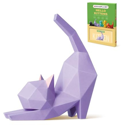 ORIGAMIPLANET 3D Origami-Papier-Bastelset, Yoga Kitten Cute DIY vorgeschnittene Tier-Papier-Bastel-Modell für Anfänger, Spaß Handmade Home Decoration Geschenk für Erwachsene & Kinder-Lila