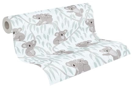 A.S. Création papier peint pour chambre d'enfant Lilly & Luis - papier peint intissé résistant à l'aspect ours koala - 10,05 m x 0,53 m - marron, gris, vert - fabriqué en Allemagne - 771342