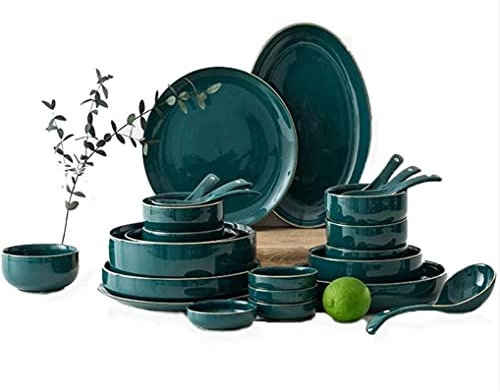ZHANGXABN Set da tavola in Porcellana Dipinto a Mano con Piante e Fiori Blu, 36 Pezzi, Servizio Combinato per 6 Persone