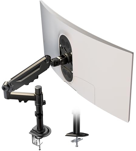 17-40 Soporte para Monitor de Escritorio - Carga máx. 12 kg, Brazo de Monitor con Resorte de Gas y Poste para Pantallas, inclinable, orientable, rotación 360° para Oficina y Gaming, VESA 75/100 mm