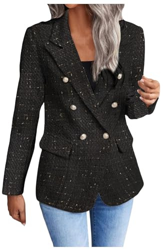 Cexiakong Veste blazer en tweed pour femme - Manteau formel - Bureau d'affaires - Décontracté - Manches longues - Confortable - Doux - Col rabattu - Coupe ajustée - Couleur unie - Vêtement de travail