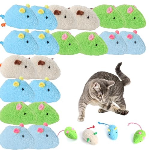 VOSSOT 18 PCS Giocattolo per Topi per Gatti, Confezione da 18 Topolini con Erba Gatta per Gatti da Interni, Giocattoli per Gattl Gatto Mouse Giocattoli per Pulizia dei Denti Coccolare e Giocare