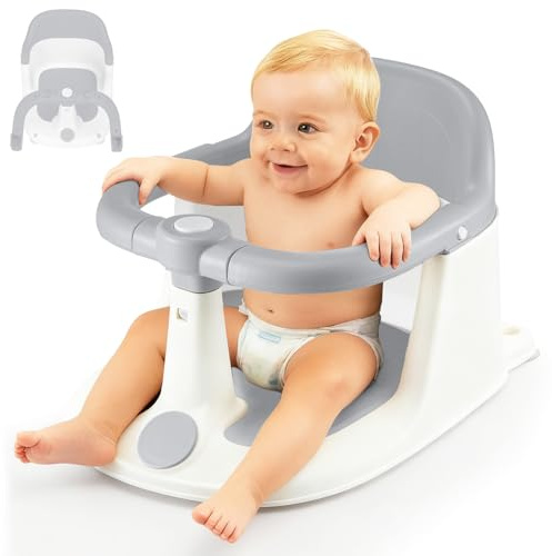 Trintion Baby Bath Seat, Non-Slip Soft Toddler Bath Chair 6 Months Plus with Suction Cups, Ergonomic Baby Bath Support, Grey (Gray, Upgrade)
