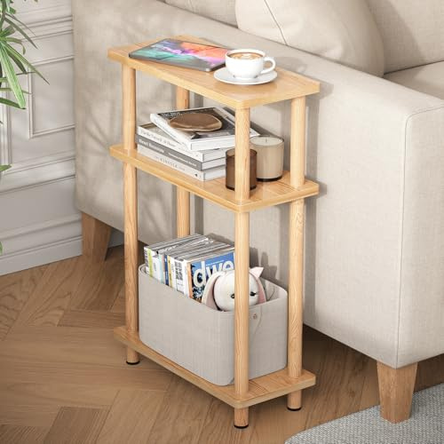 YOUDENOVA Table D'appoint, 3 Niveaux Table Basse étroite de Salon, Convient pour Salon, Chambre, Balcon, Naturel