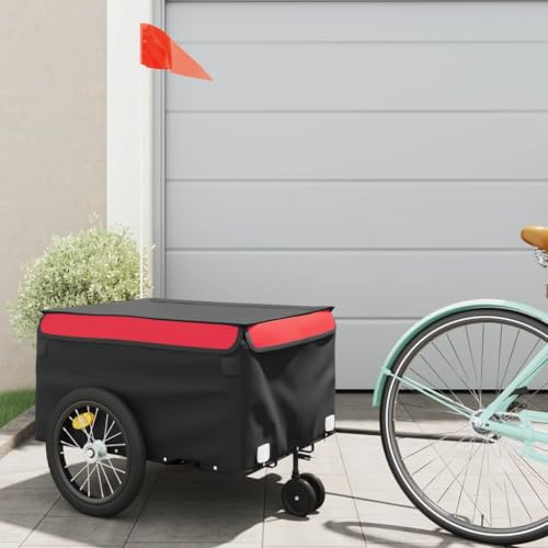 Mokuyary Rimorchio per bicicletta nero e rosso 45 kg carrello per bicicletta trasporto rimorchio carrello -C