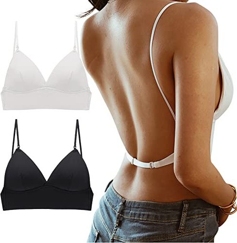 Générique Soutien Gorge Dos Nu - Rembourrage Léger sans Couture Soutien Gorge Dos Nu Invisible Décolleté Plongeant Brassière Soutien Gorge avec Armature Bretelles Réglables Lot de 2