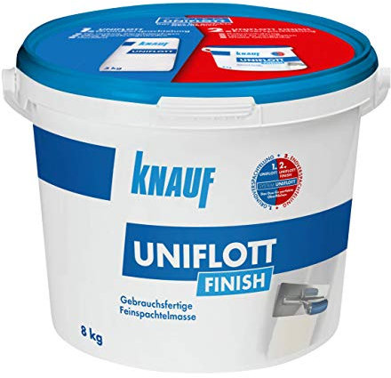 Knauf 129801 Uniflott Finish Gipsspachtel End-Verspachtelung von Gipsplattten-Fugen, 8 kg – Spachtel, Feinspachtel-Masse gebrauchsfertig, weiß