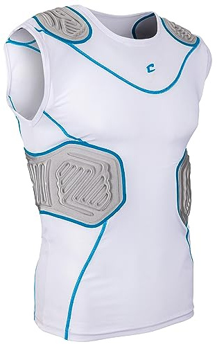 CHAMPRO Football Padded Compression Shirt Bull Rush-Camiseta de compresión de fútbol con Sistema de amortiguación Integrado, Blanco, Gris, S para Hombre