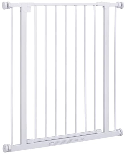 PawHut Cancelletto di Sicurezza per Animali Allargabile Facile Installazione con Supporti a Pressione Acciaio Resistente con una Finitura Verniciata a Polvere Bianco 76x76-82cm