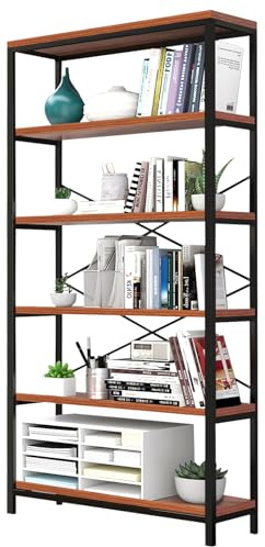 Himimi 5 Tier Industrial Bookshelf, Vintage Standing Storage Shelf, Display Shelving Units, Tall Bookcase, Industrial Metal Book Shelves for Living Room Bedroom and Home Office
