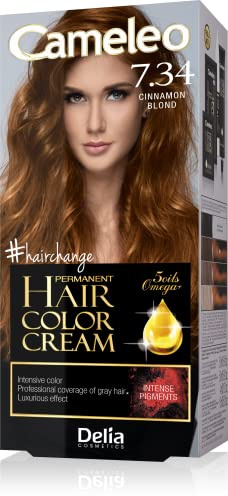 Cameleo – Permanent Hair Color Cream – Rubio canela – Color intenso y protección – 5 aceites + ácidos Omega Plus – Tinte de pelo profesional de lujo – juego completo