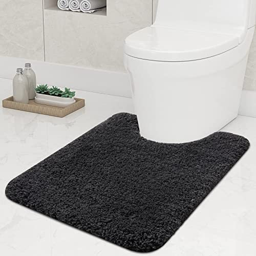 Homaxy rutschfeste Weiches Vorleger Toilette mit Ausschnitt 51 x 61 cm, Saugfähig Badematte Stand WC, Waschbar Badteppiche für WC, Dunkelgrau