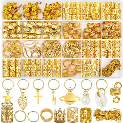 Lucomb 259 Pcs Hair Jewelry, Hair Accessories for Braids Silver Loc Jewelry for Hairs Dreadlocks Braid Jewelrys Hairs Cuffs Clips Dreadlock Accessories for Women's Loc Charms Rings Decoration