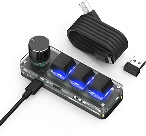 BRIMFORD Macro Programmable Keyboard Bluetooth, One Handed Custom 2.4 G Programmable Gaming Keyboards Multifunction 3 Keys 1 Knobs Compatible for Windows,Mac OS, Suitable for Office/Lab