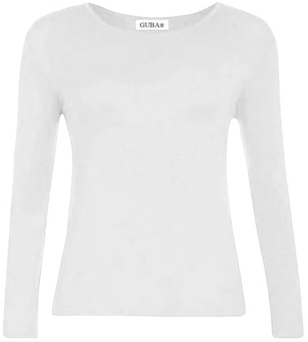 GUBA® Girls T Shirt Long Sleeve Top Kids Plain Basic Uniform T-Shirt Crew Neck Tee Size 5-13 Years (3-4 Years, White)