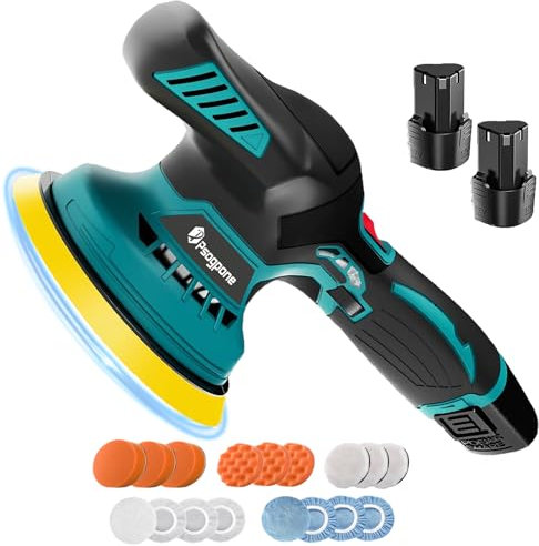 Cordless Car Buffer Polisher 6 Inch Electric Polisher Kit with 2PCS 12V 3.0Ah Battery, 6 Variable Speed 5000RPM Portable Wireless Buffer Kit for Car Detailing Polishing Waxing Scratch Removing