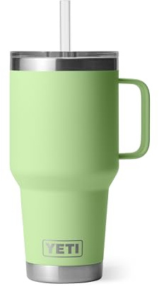 YETI Rambler 35 oz Tumbler with Handle and Straw Lid, Travel Mug Water Tumbler, Vacuum Insulated Cup with Handle, Stainless Steel, Key Lime