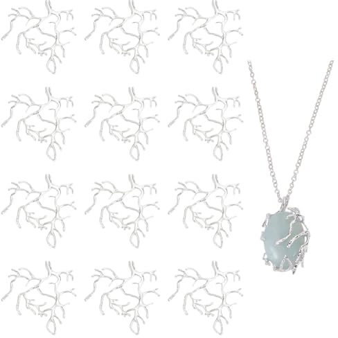 UNICRAFTALE 12pcs 31mm Branch Shape Blanks Prong Pendant Silver Branch Ice Pick Pinch Bails Bezel Charms Trays Handmade Claw Pendant Bead Cap Bail End with Loops Trays Metal Charm for Necklace Jewelry