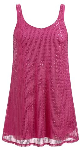 AGYMNX Vestido de mujer con lentejuelas y brillo para mujer, sexy con tirantes, con V profunda, espalda descubierta, brillante, glitter, tubo, para club, cóctel, fiesta, Rosa, XL-XXL