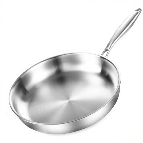 DELARLOCHEF 3-lagers stekpanna i rostfritt stål 20 cm, stekpanna i rostfritt stål, induktionspanna, högeffektiva och energieffektiva stekpannor för biff, ägg, 7,8 tum