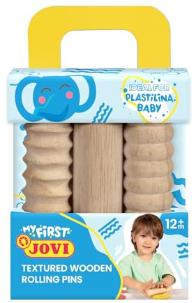 Jovi Plastilina baby - 3 Rodillos de madera, diseños diferentes, herramientas de modelaje para niños a partir de 12 meses