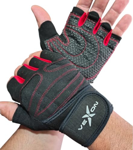 VEXON Guantes Gimnasio Hombre y Mujer – Guantes de Gimnasio Antideslizantes y Transpirables para Pesas, Fitness y Musculación – Guantes para Entrenamiento en Gym y Levantamiento de Pesas.