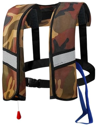 Life Jackets Automatic Inflatable Nylon Adjustable Buckle Swim Vest with Reflective Strips & Whistle Portable Water Sports Life Vest for Adults, Kids (No Gas Cylinder), Army Green Jacke