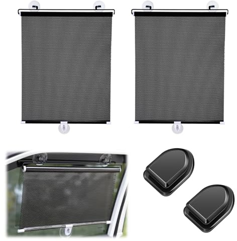 2 PCS Car Window Shades for Baby with UV Protection Car Side Window Sunshades Retractable Roller Sunshade Window Sun Shade with 6 Suction Cups and 2 Adhesive Hooks 40 * 60CM