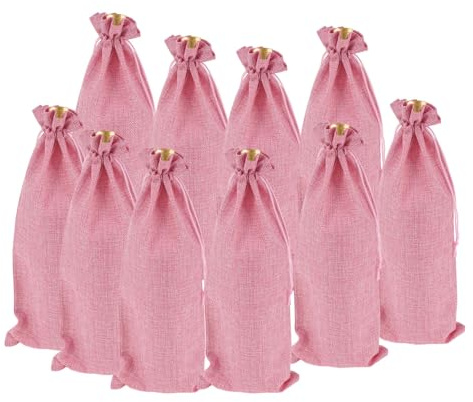 CAPASTEC 10 stycken jute-vinpåsar, vinflaskor, presentpåse med dragsko, 15 x 35 cm presentpåsar, återanvändbar vinflaskväska för bröllop, fester, ROSA, förvaringsväska med dragsko
