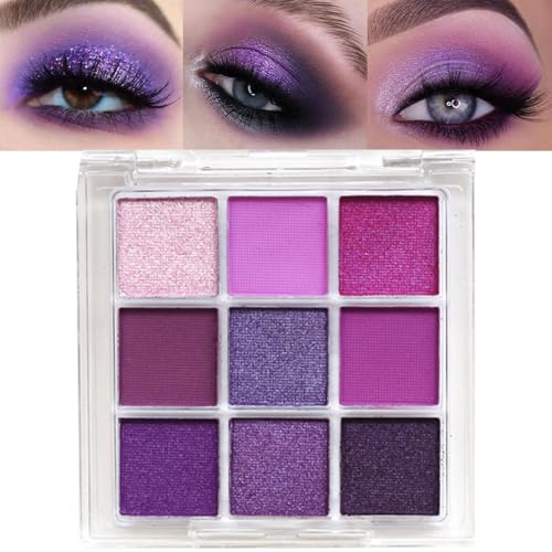 9 Colors Purple Glitter Eyeshadow Palette, Lavender Violet Purple Pink Glitter Metallic Shimmer Sparkly Eye Shadow Palette Makeup for Older Women Blue Eyes, Highly Pigmented Waterproof eyeshadow