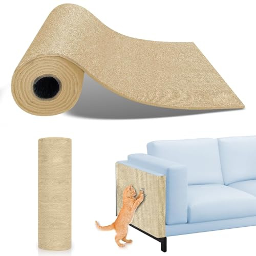 lomdung 40 X 100 CM Tappetino Tiragraffi per Gatti, Proteggi Divano Graffi Gatto per Divani, Tappeto Tiragraffi per Gatti Autoadesivo, Protezione Divano Graffi Gatto, Tagliabile su Misura, Cachi