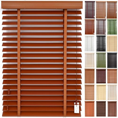Tende Veneziana in Legno Su Misura, Senza Foratura, Veneziane da Interno/Esterno Senza Fori per Finestre, 50mm Lamelle Privacy Orizzontali Oscurante Persiane per Ufficio