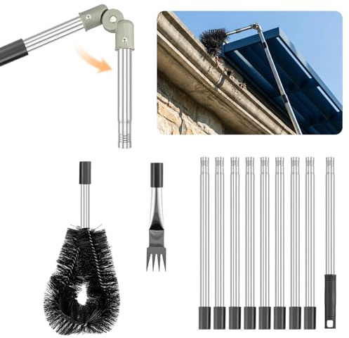 EVERGOODS 1PC 4M Telescopic Gutter Cleaner Roof Cleaning Tool Kit | 1pc 4m telescopic gutter cleaner with adjustable angle pole, brush and scoop for removing leaves, debris and spider webs