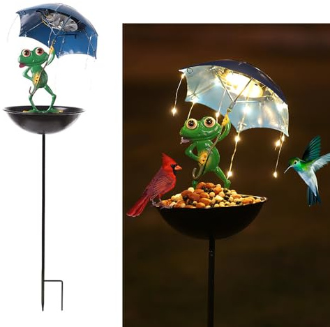 YZYOE La rana solare sostiene la luce di alimentazione dell'ombrello, il giardino incantevole decorazione ferro arte rana ombrello piatto da mangiare per il pavimento, LED impermeabile luce wireless.