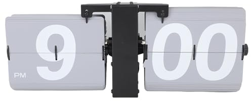 Generic Vänd Klocka Retro Automatisk Sida Vrid Klocka Batteridriven för Vardagsrum Sovrum Kontor Snyggt Rostfritt Stål (Svart och grå)