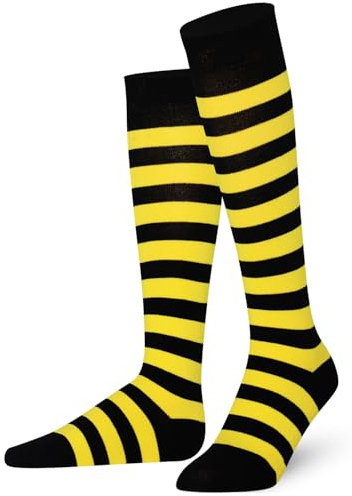 Mysocks unisexo Rodilla alta calcetines largos raya Algodón Amarillo negro