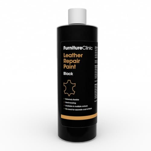 Furniture Clinic Leather Repair Paint & Dye | Self Seal Colourant for Quick and Easy Leather Repair | Suitable for Sofas, Car Seat, Shoes, Handbag, and More - Black, 500ml