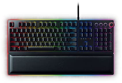 Razer Huntsman Elite (Purple Switch) - Gaming Keyboard with Opto-Mechanical Key (Multi-function Numeric Button, Integrated Hybrid Memory, RGB Chroma, Ergonomic Wrist Rest) - UK Layout | Black