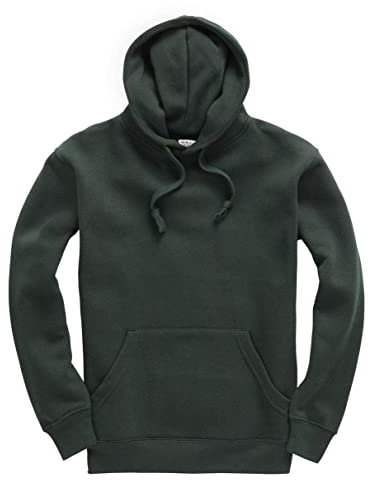Plain Pullover Hoodie Hooded Top Unisex Mens Ladies Hooded Sweatshirts Bottle Green, S