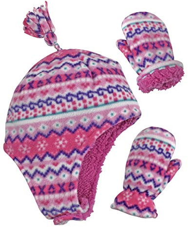 N’Ice Caps Toddler Baby Winter Hat Mitten Set – Kids Boys Girls Gloves Fleece Sherpa Lined (Fair Isle Print, 2-3 Years)